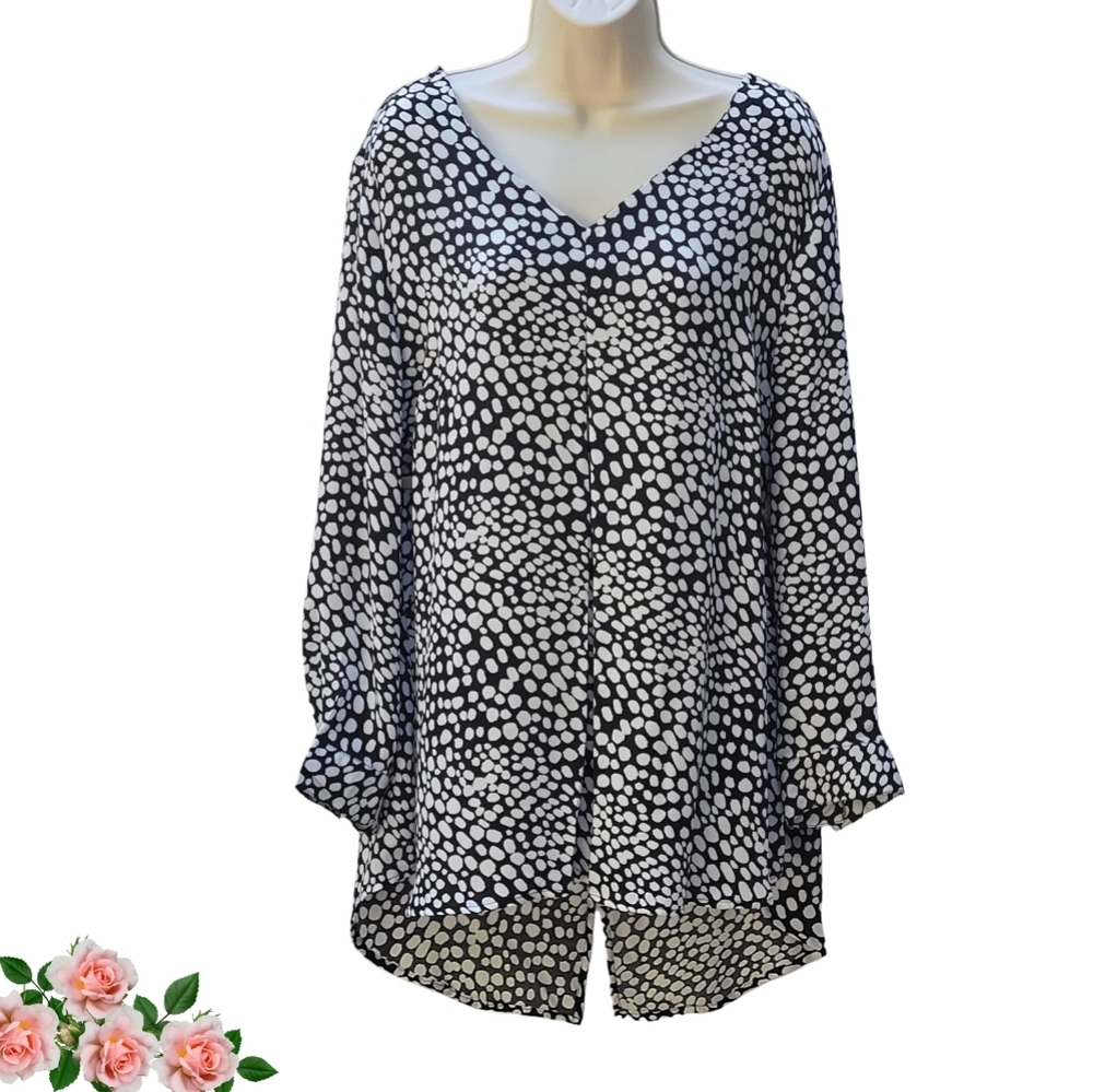 Ophelia Roe Sexy Flowing Black White Animal Print High-Low Tunic Women's Size 1X